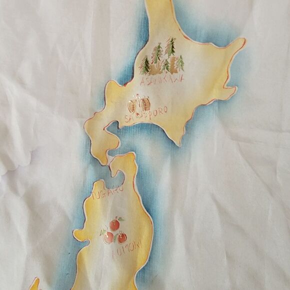 Vintage Japan Hand Painted Silk Square Scarf (34" X 35") Map Of Japan - Picture 4 of 6